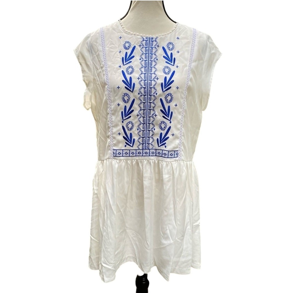 Rieley Collection Women's Embroidered Mini Dress Large White Boho Cottagecore‎